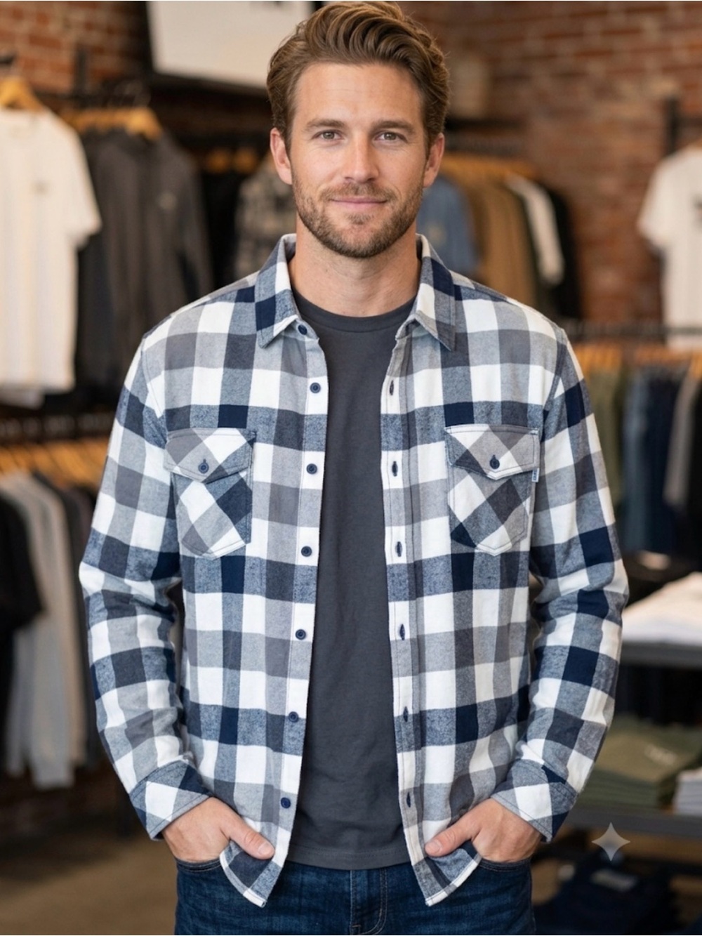 Men's Hurley Plaid Button-Up Shirt  in Navy & White